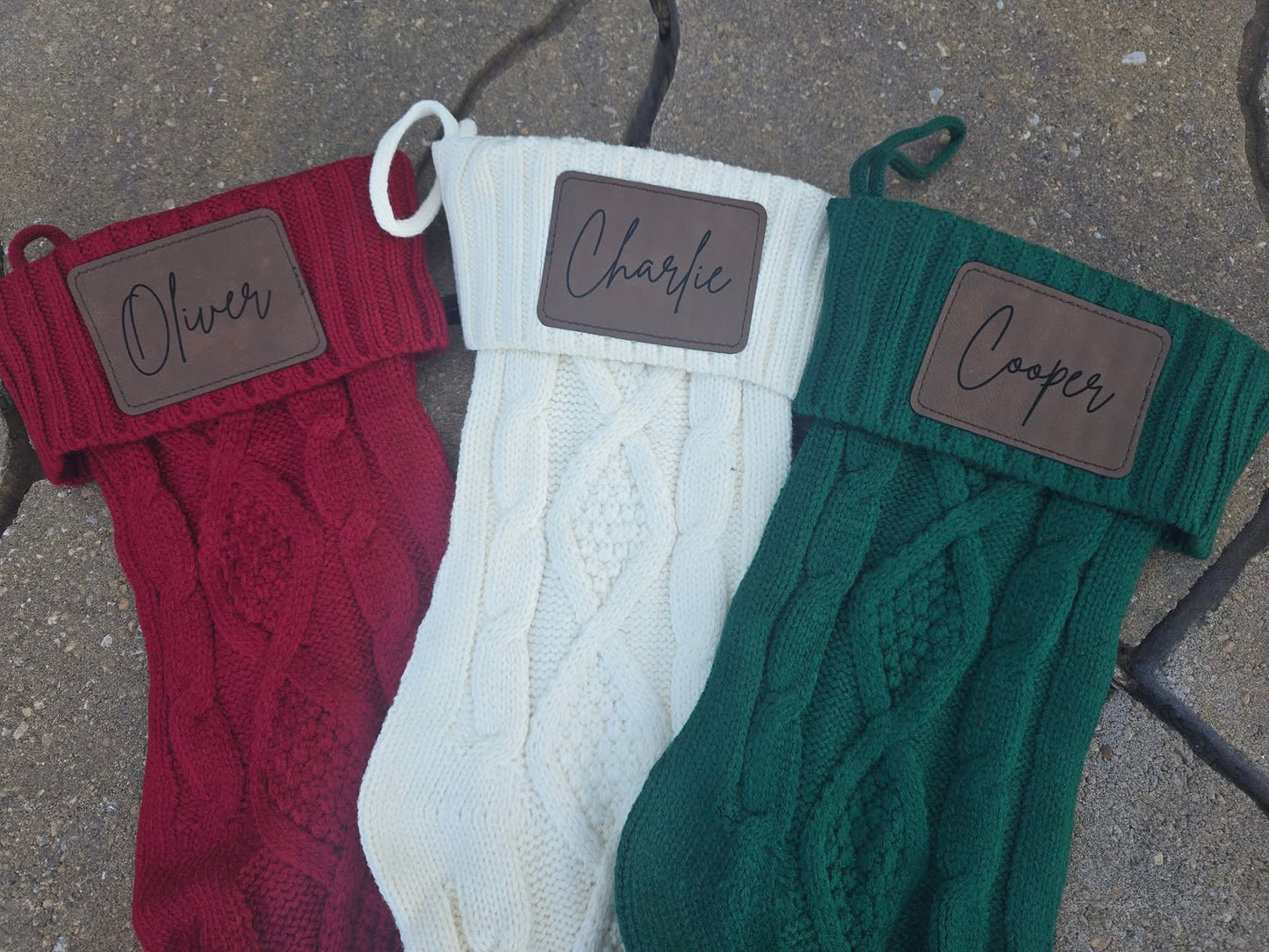 Personalized Cable Knit Christmas Stocking - Custom Tag