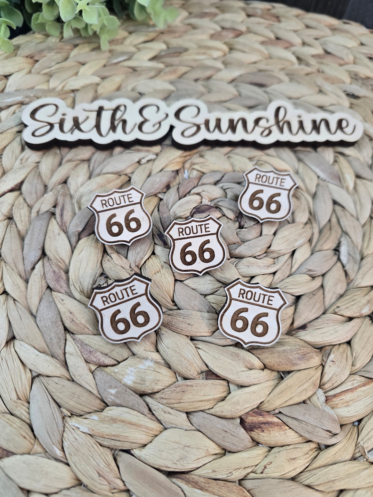 Route 66 Wooden Lapel Pin | Engraved or Full Color UV Printed | Travel Pin | Route 66 Gift | Road Trip Souvenir