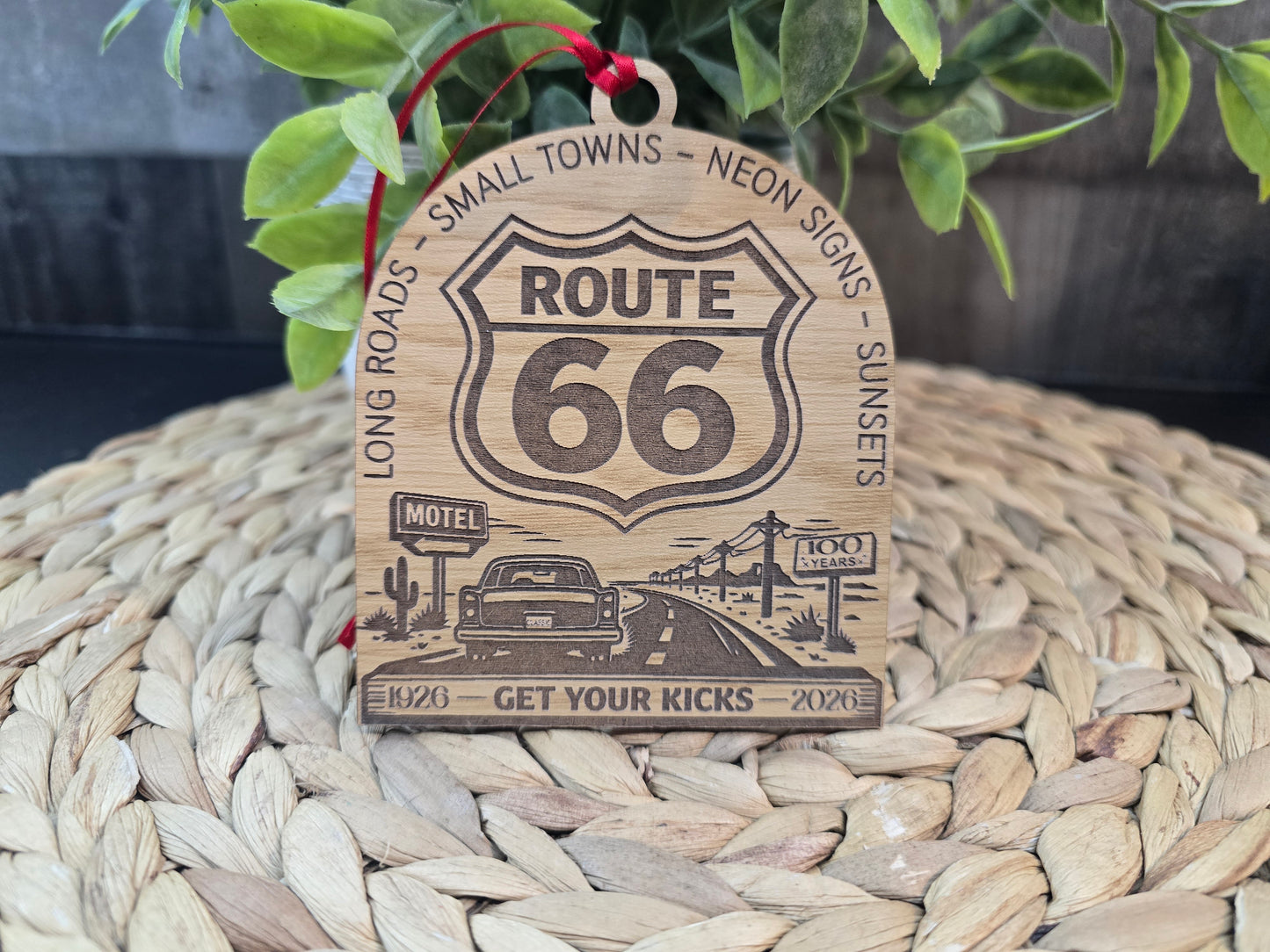 Route 66 Centennial Wood Ornament - Historic Route 66 Keepsake (1926-2026)