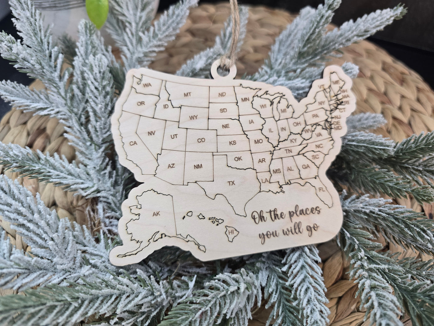 Color-in U.S. Map Ornament or Magnet - Personalized Travel Gift, DIY State Map Keepsake