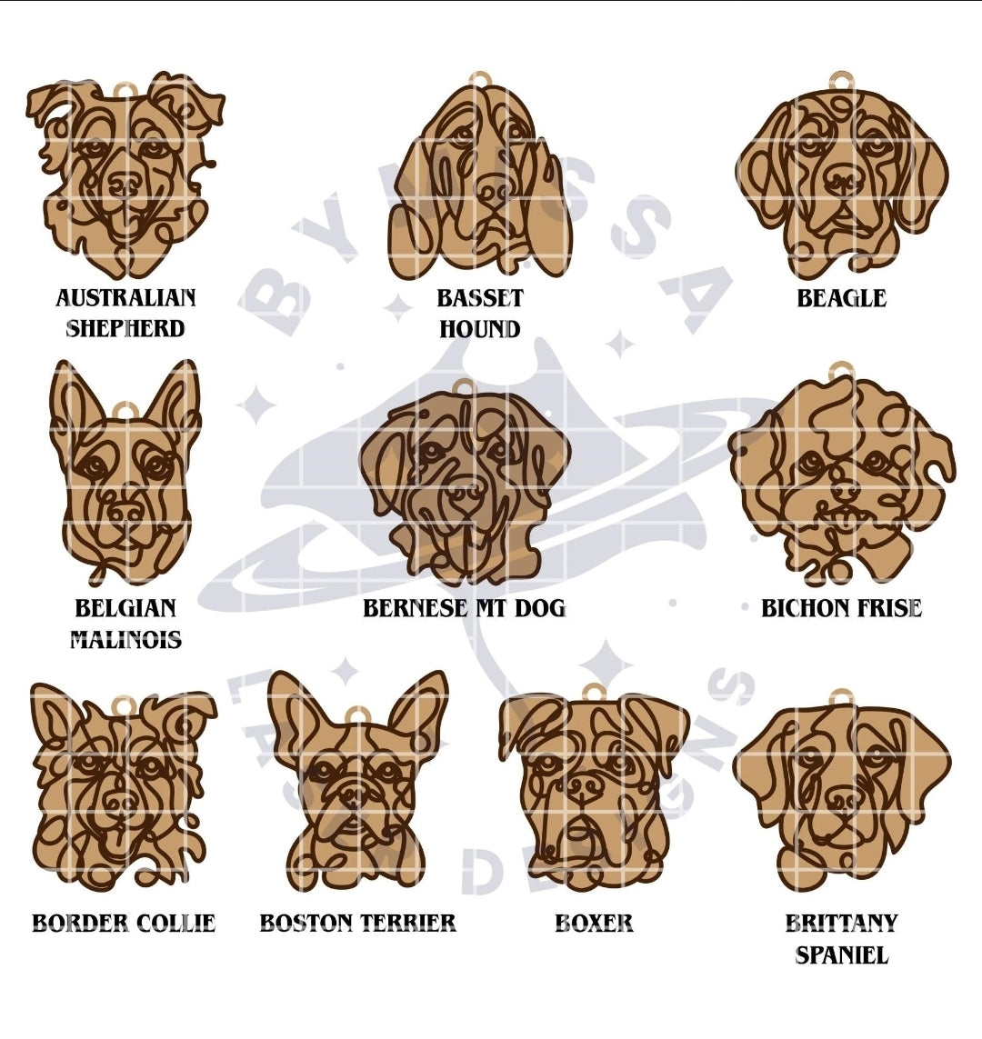 Line Art Dog Breed Ornaments - Silhouette Christmas Keepsake