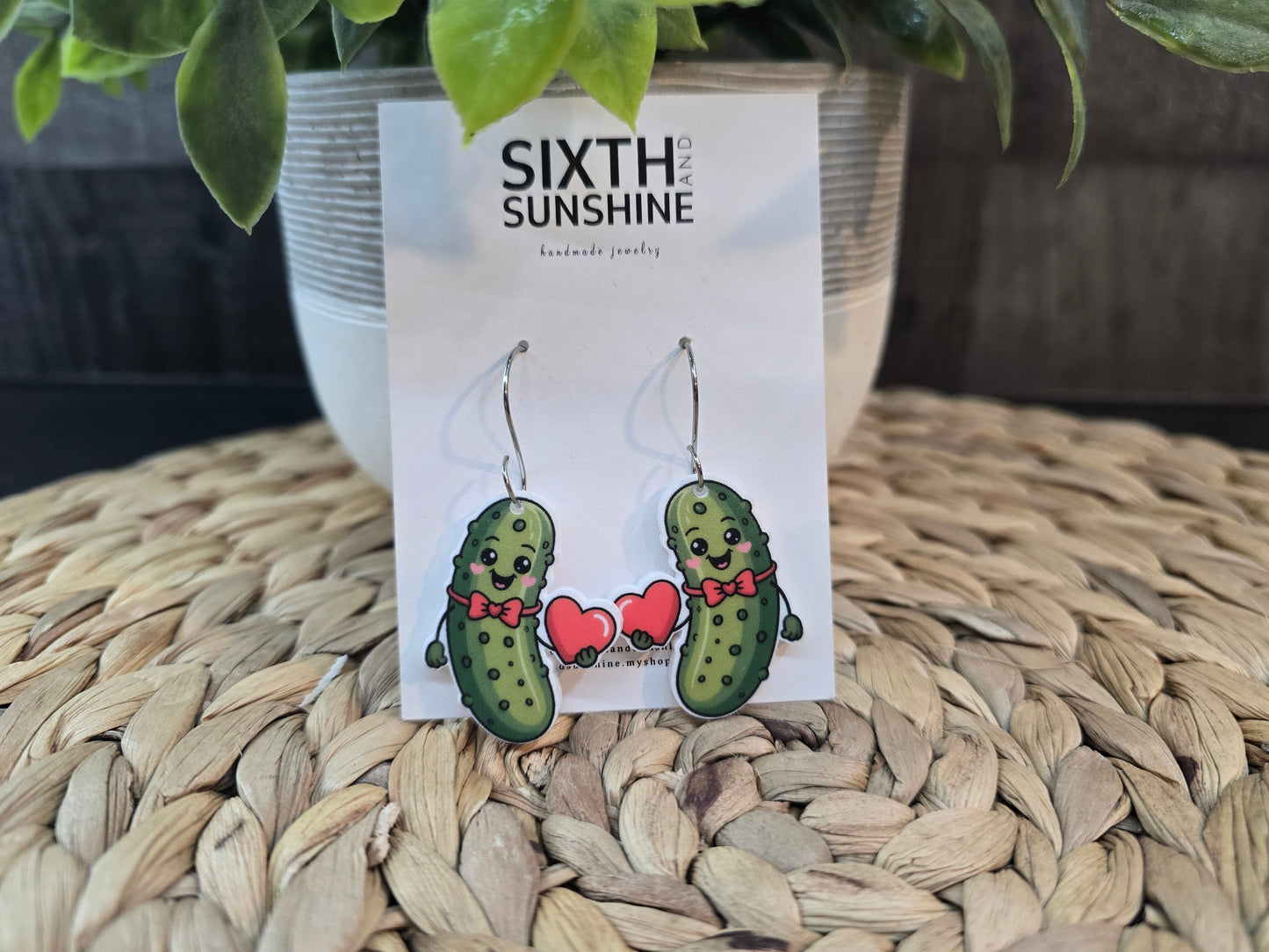 Cute Pickle Heart Earrings | Fun Valentine Earrings | Lightweight Statement Dangles