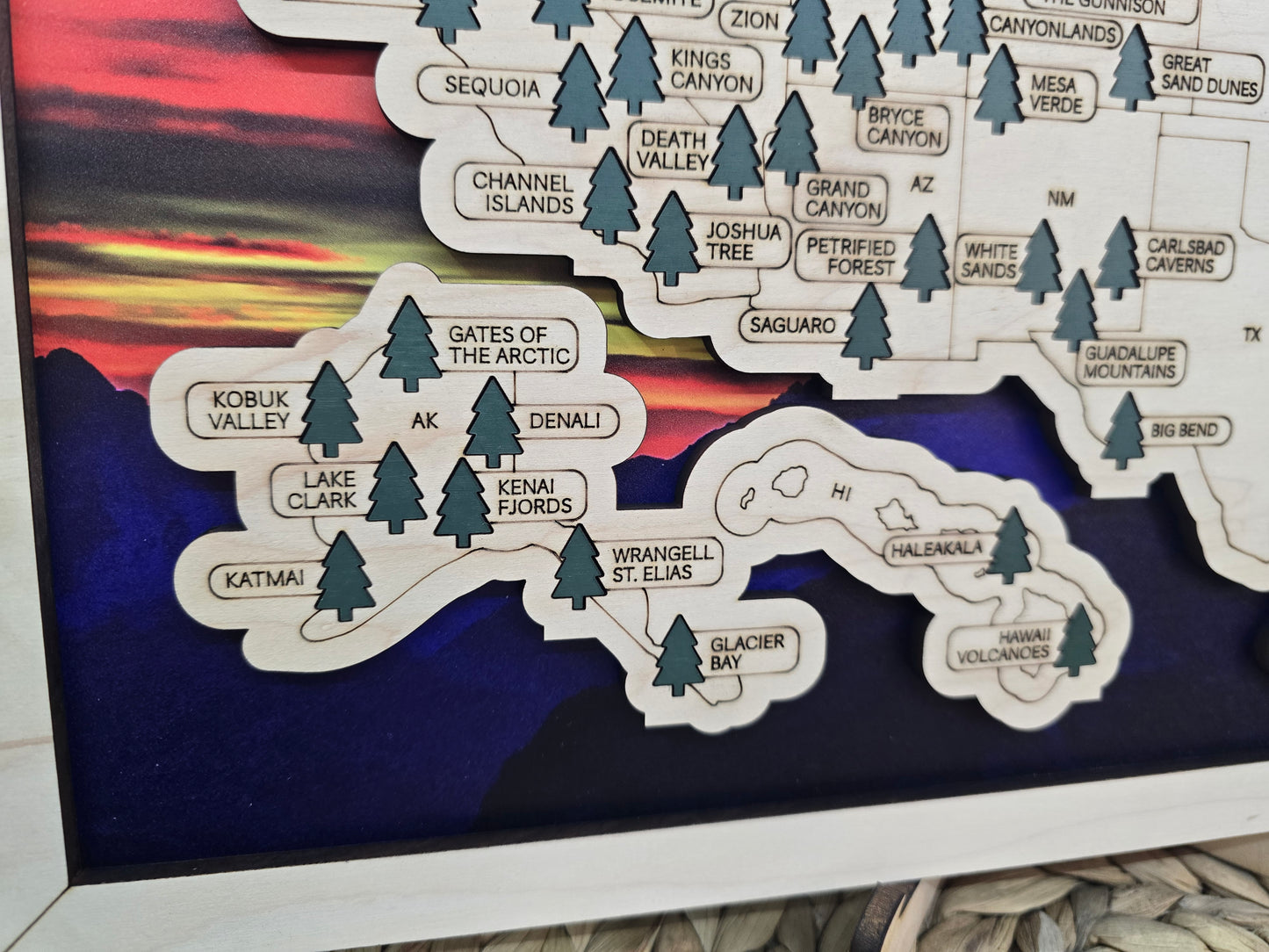 National Park Map - sunset background