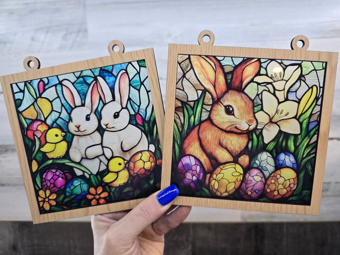 Spring Bunny Suncatcher | Stained Glass Acrylic Window Hanging | Easter Window Decor