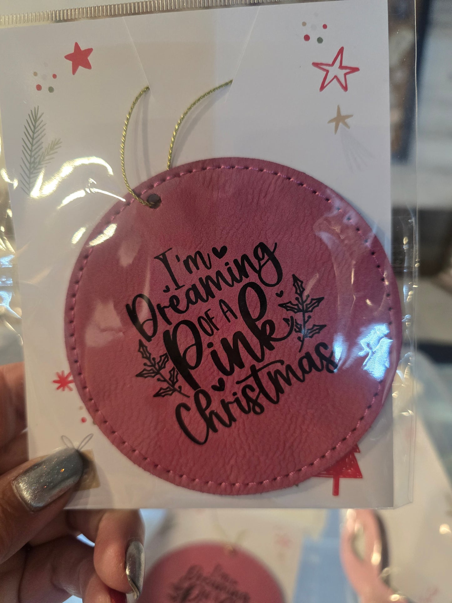 Pink Christmas Leatherette Ornament