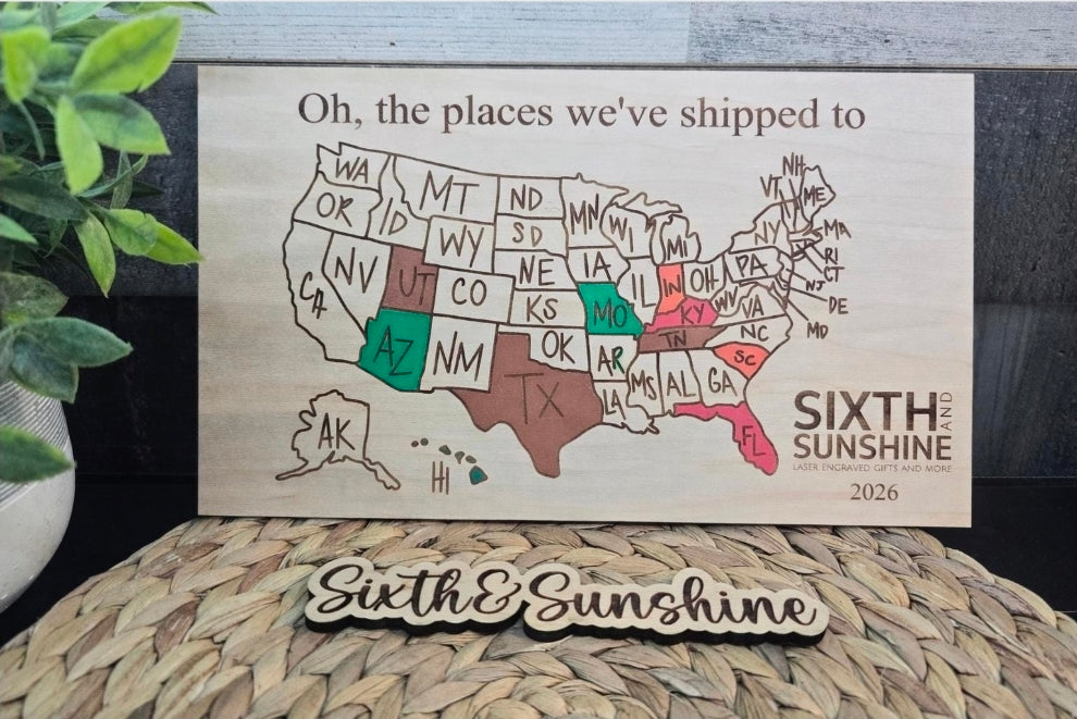 Custom Wooden US Shipping Map – Small Business Shipping Tracker, States I’ve Shipped To Sign