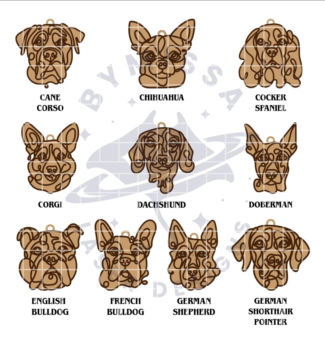 Line Art Dog Breed Ornaments - Silhouette Christmas Keepsake