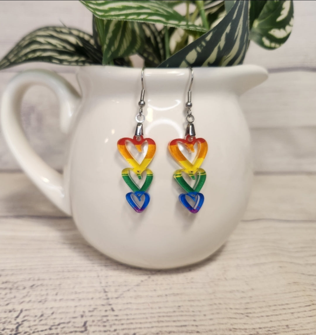 Stacked Hearts Pride Rainbow Earrings