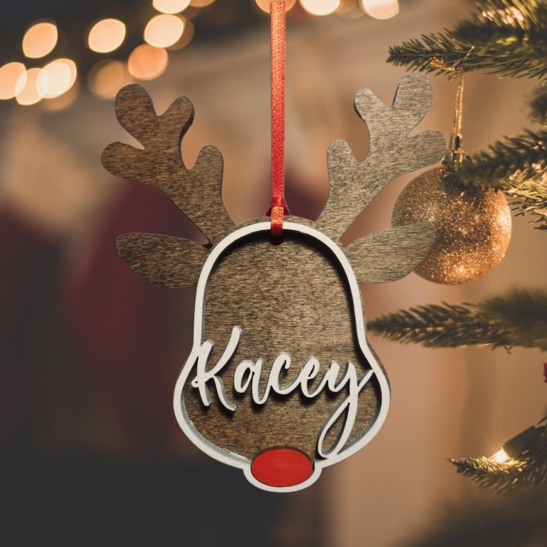 Personalized Reindeer Name Ornament - Custom Christmas Tree Keepsake