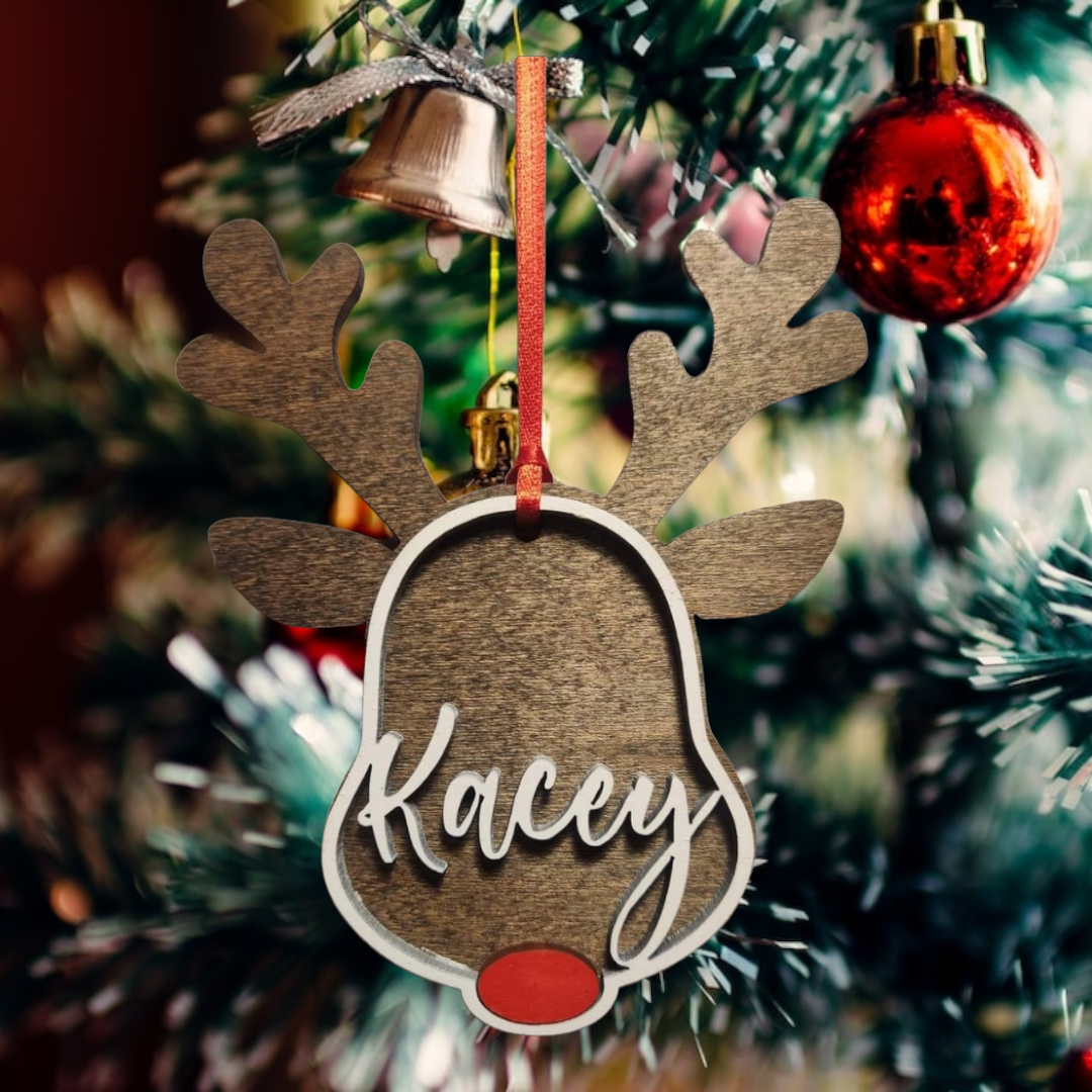 Personalized Reindeer Name Ornament - Custom Christmas Tree Keepsake
