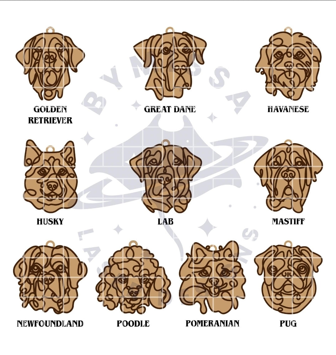 Line Art Dog Breed Ornaments - Silhouette Christmas Keepsake