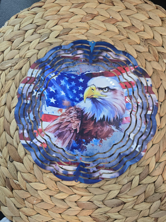 Eagle & American Flag Wind Spinner – 8” Patriotic Outdoor Decor