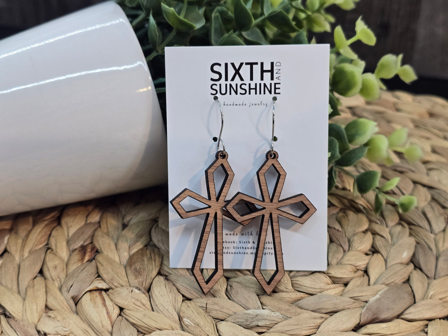 Wooden Cross Earrings | Christian Earrings | Faith Jewelry | Laser Cut Wood Earrings | Lightweight Dangle Earrings