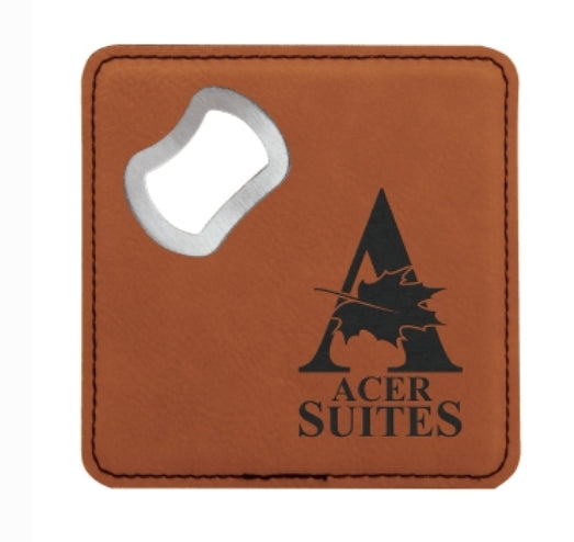 Leatherette Coaster with built in Bottle Opener - 4pk