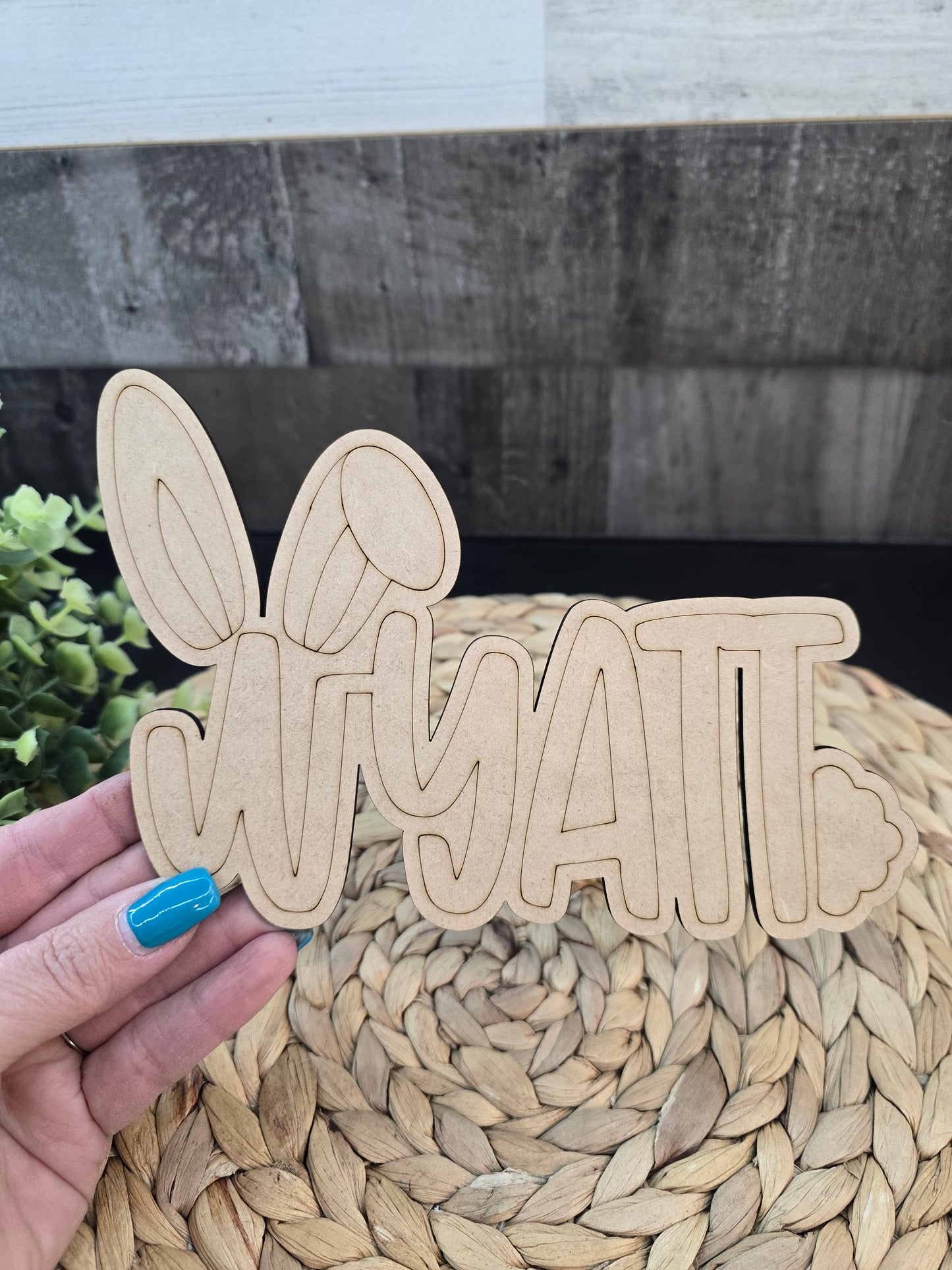 Engraved Easter Bunny Name Sign – Personalized Wooden Keepsake
