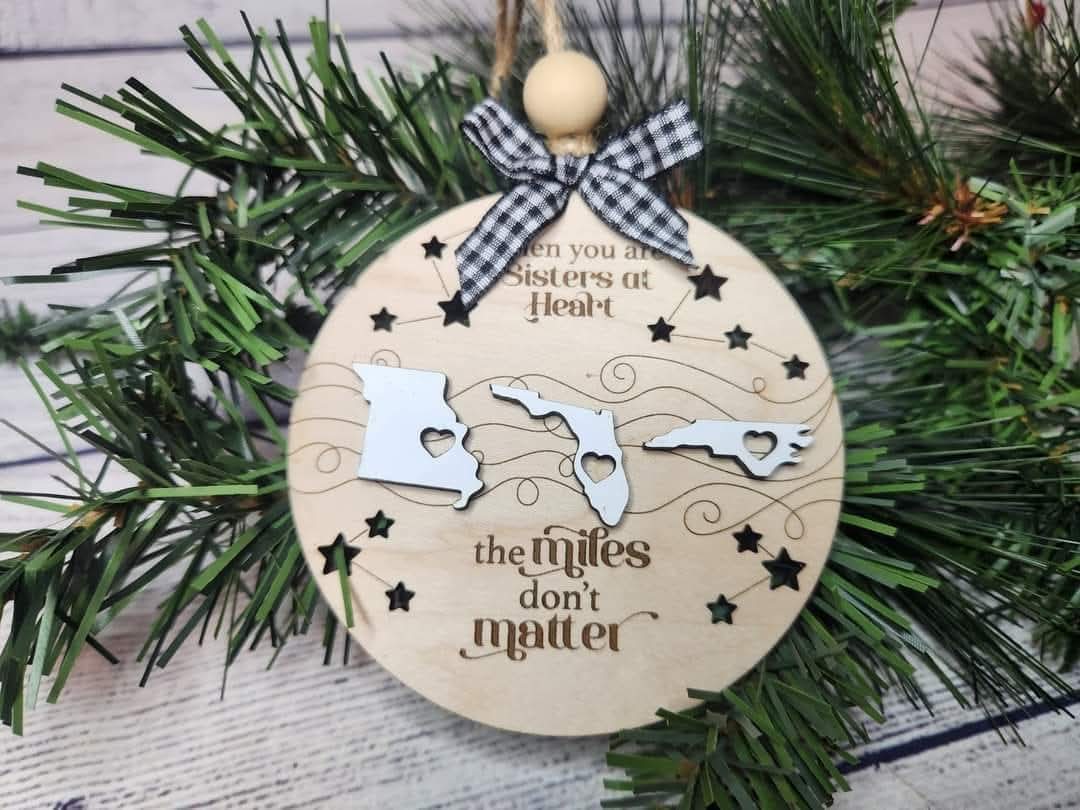 Miles Don't Matter Personalized Long Distance Ornament - Custom State Friendship & Family Gift