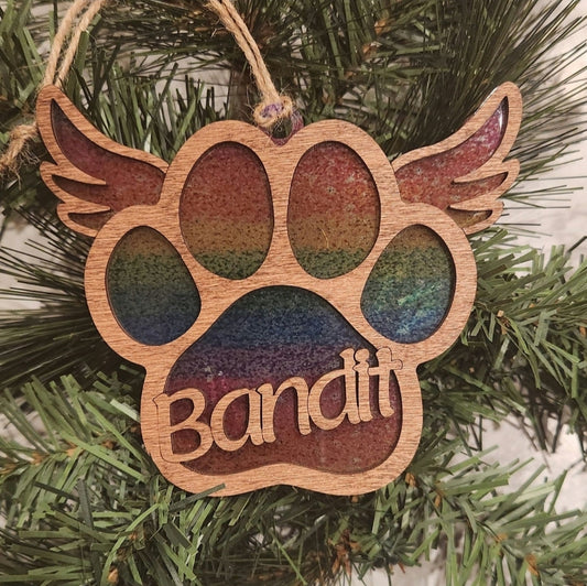 Pet Memorial Ornament - Paw Print & Angel Wings Keepsake