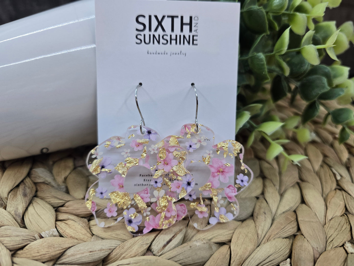 Boho floral and gold flake earrings