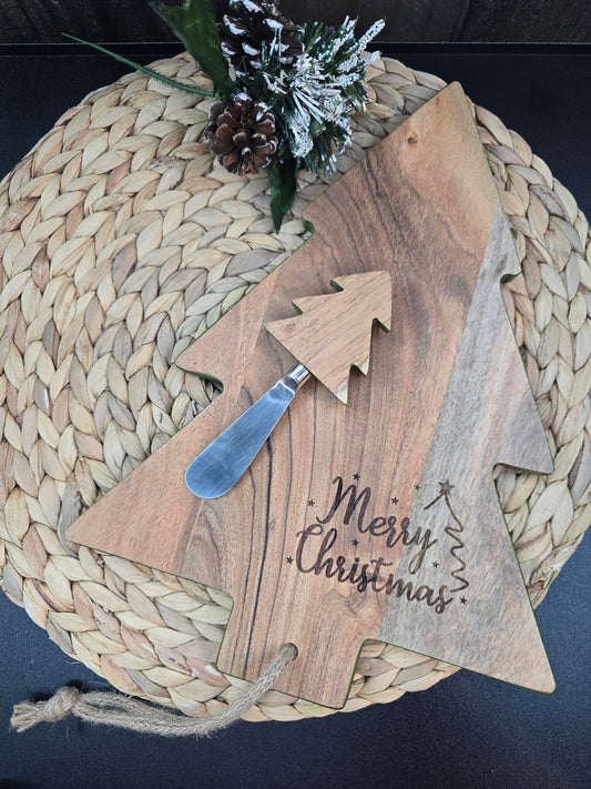Tree shaped serving board with cheese knife