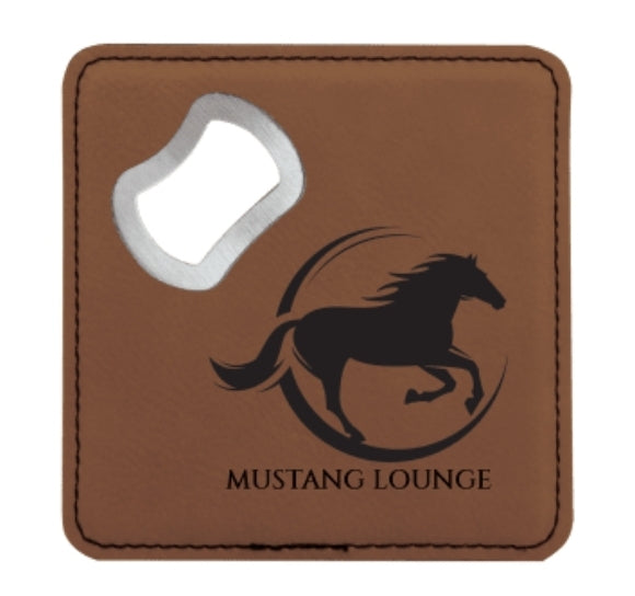 Leatherette Coaster with built in Bottle Opener - 4pk