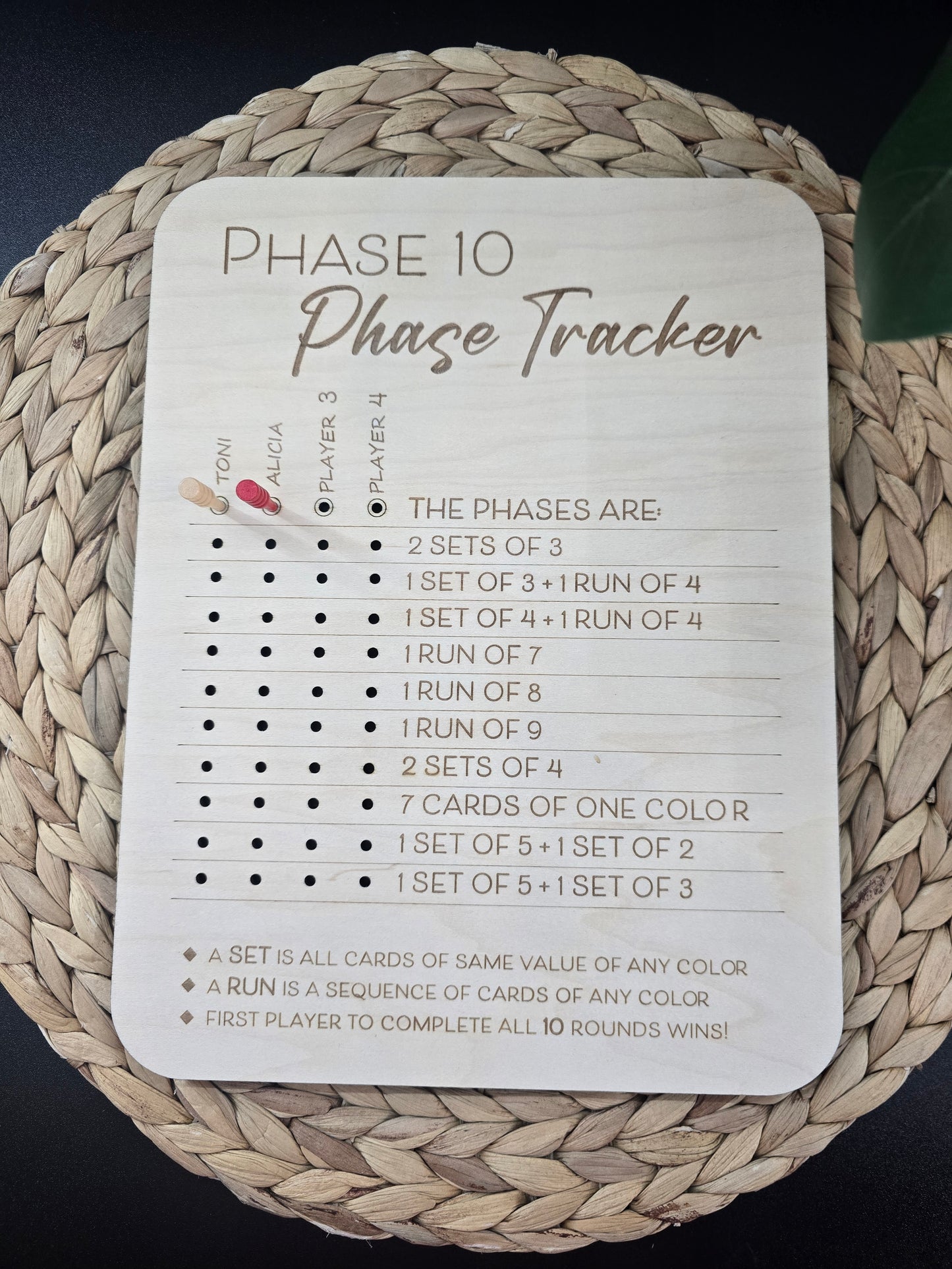 Phase 10 Wooden Phase Tracker - Game Board Accessory
