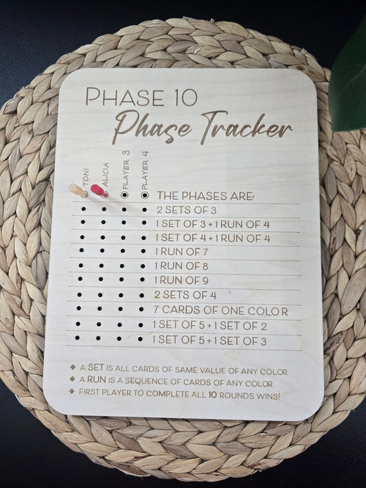 Phase 10 Wooden Phase Tracker - Game Board Accessory