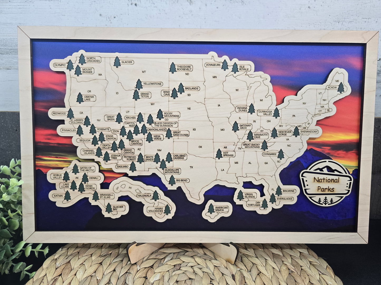 National Park Map - sunset background