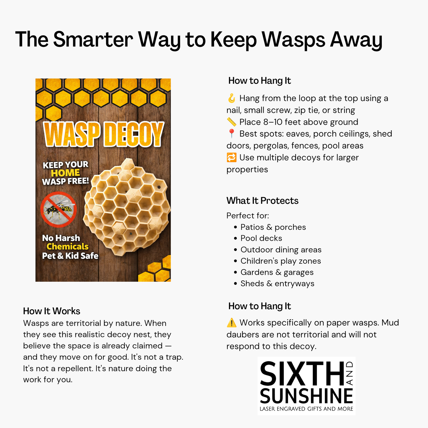 3D Printed Wasp Decoy Nest — Natural Wasp Deterrent - Chemical-Free Pest Control