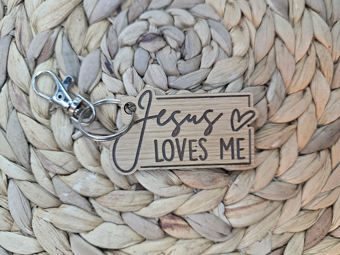 Jesus Loves Me Keychain – Laser Engraved Wooden Keychain with Lobster Clasp – Christian Gift – Faith-Inspired Bag Charm