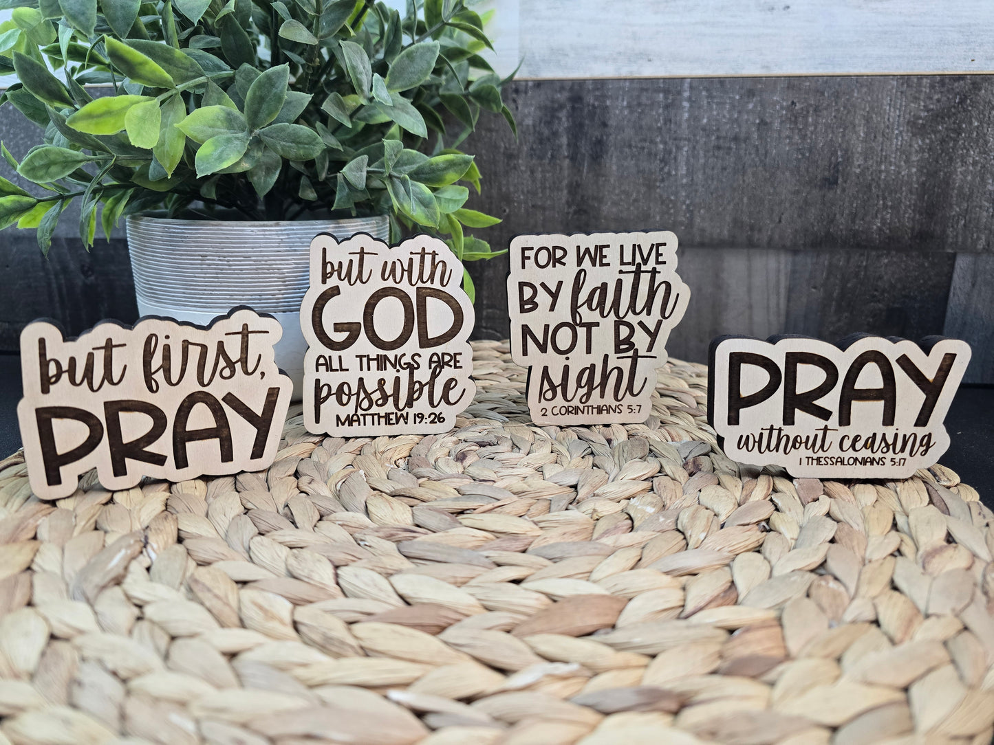 Christian Wooden Shelf Sitter & Magnet - Faith-Based Design