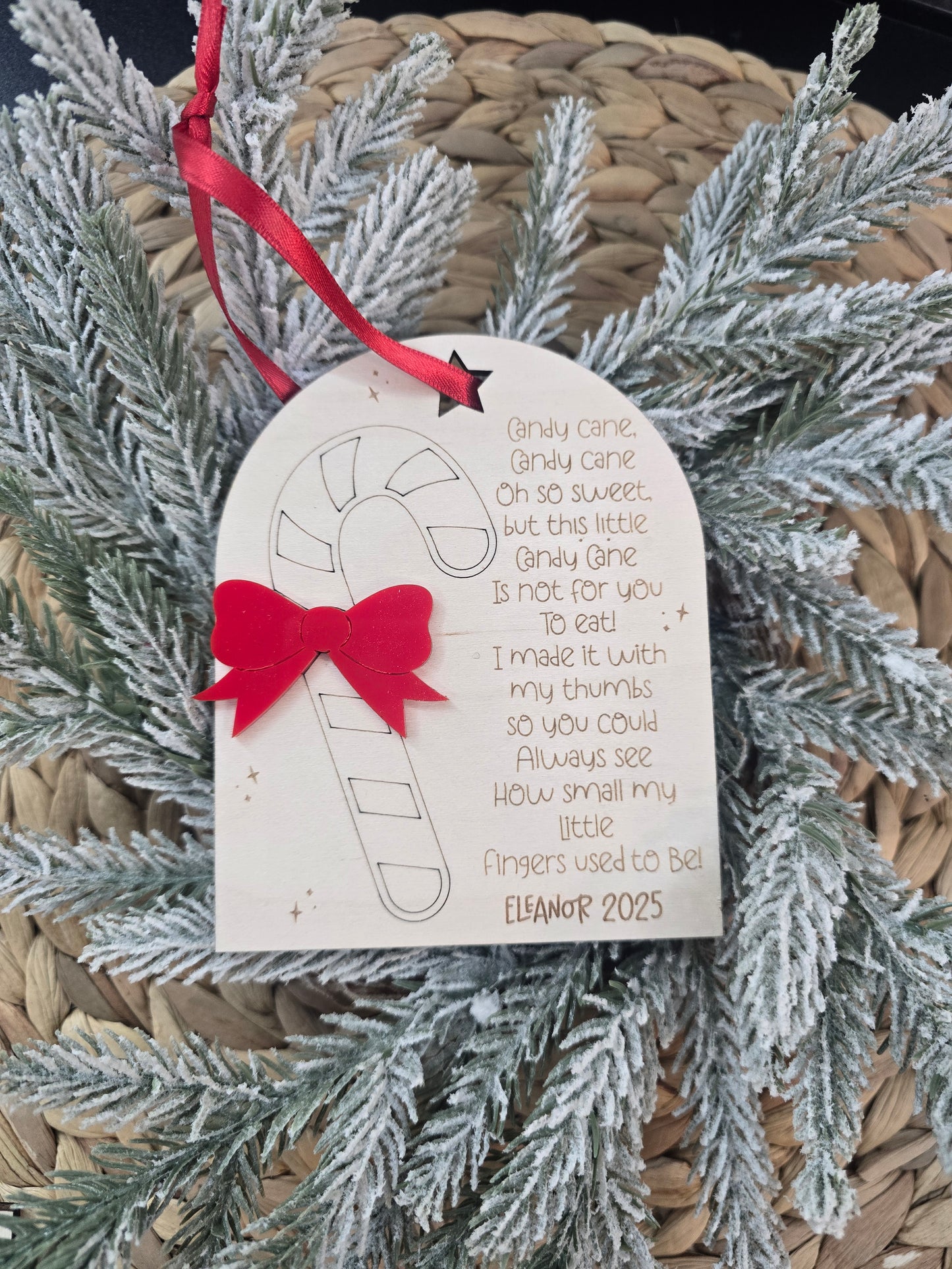 Baby Thumbprint Christmas Ornament – Custom Candy Cane Keepsake (Paint Not Included)