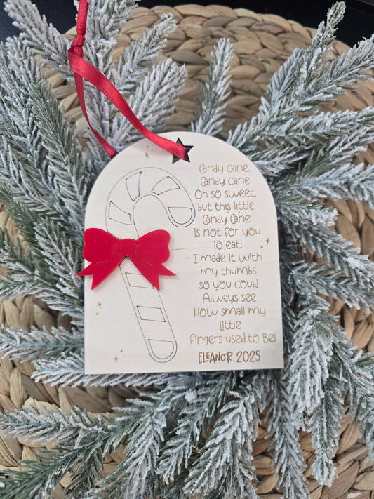 Baby Thumbprint Christmas Ornament – Custom Candy Cane Keepsake (Paint Not Included)