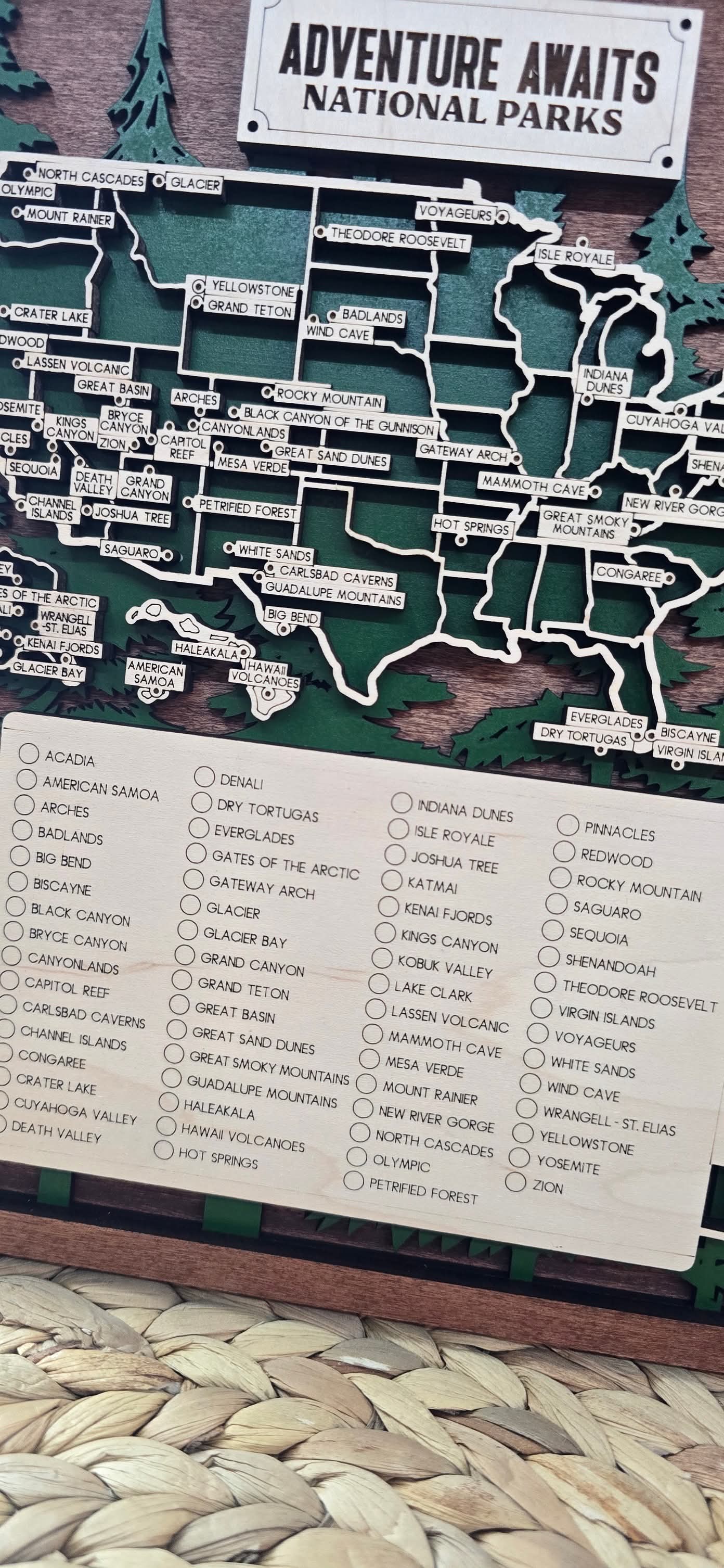 USA National Park Checklist Map - Wall Art