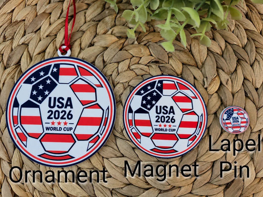 USA 2026 World Cup Ornament, Magnet or Lapel Pin | Soccer Fan Gift | USA Soccer Keepsake | 2026 Tournament Souvenir