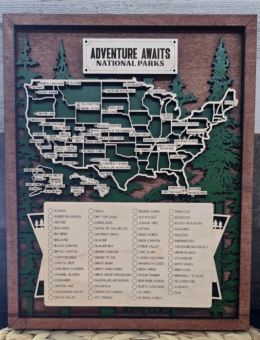 USA National Park Checklist Map - Wall Art