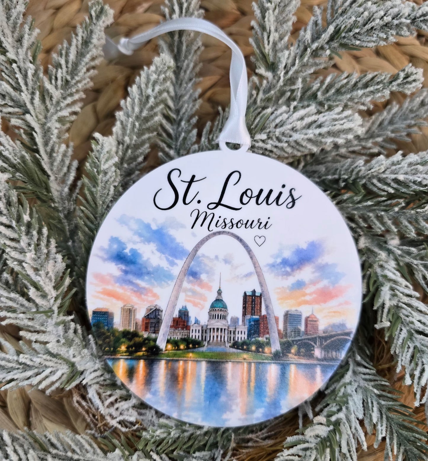 St. Louis Missouri Watercolor Skyline Ornament – Gateway Arch Christmas Keepsake