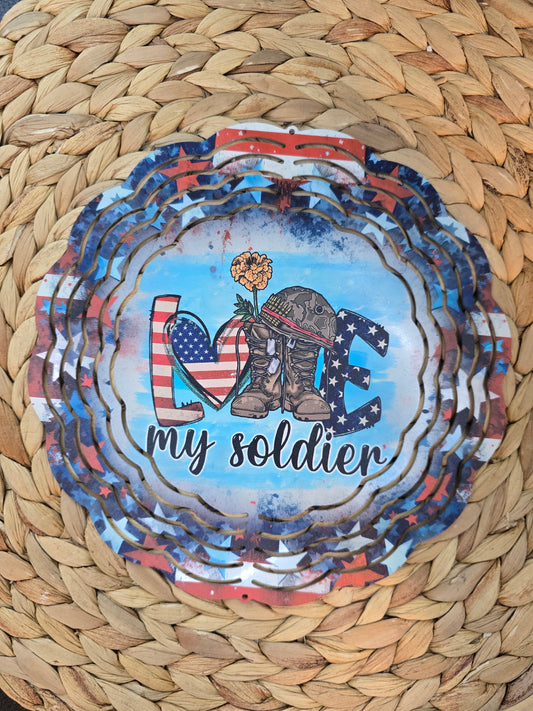 Love My Soldier Army Boots Wind Spinner – 8” Military Family Outdoor Decor