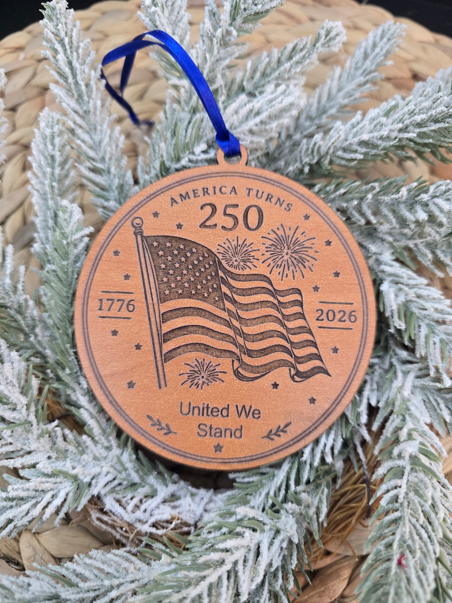 America Turns 250 Ornament | United We Stand Patriotic Wooden Christmas Ornament |Magnet 1776-2026