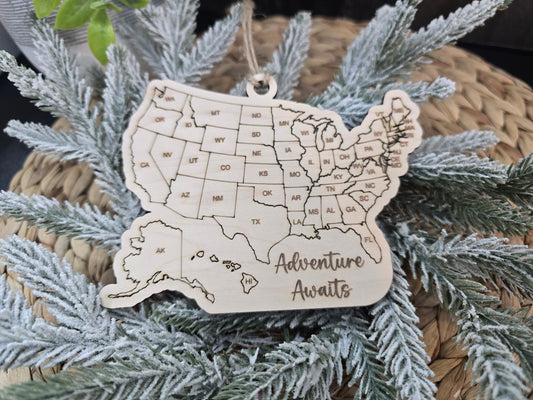 Color-in U.S. Map Ornament or Magnet - Personalized Travel Gift, DIY State Map Keepsake