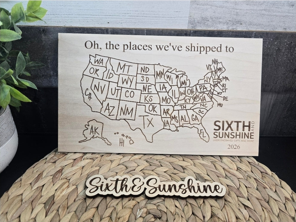 Custom Wooden US Shipping Map – Small Business Shipping Tracker, States I’ve Shipped To Sign