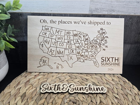Custom Wooden US Shipping Map – Small Business Shipping Tracker, States I’ve Shipped To Sign