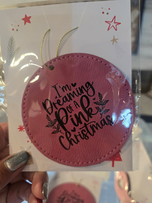 Pink Christmas Leatherette Ornament