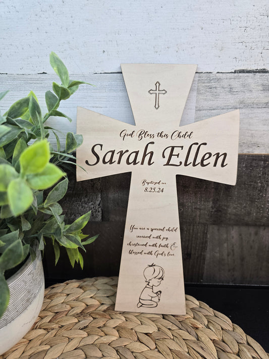 Personalized Wooden Baptism Cross - Custom Christening Gift - Baptism Keepsake