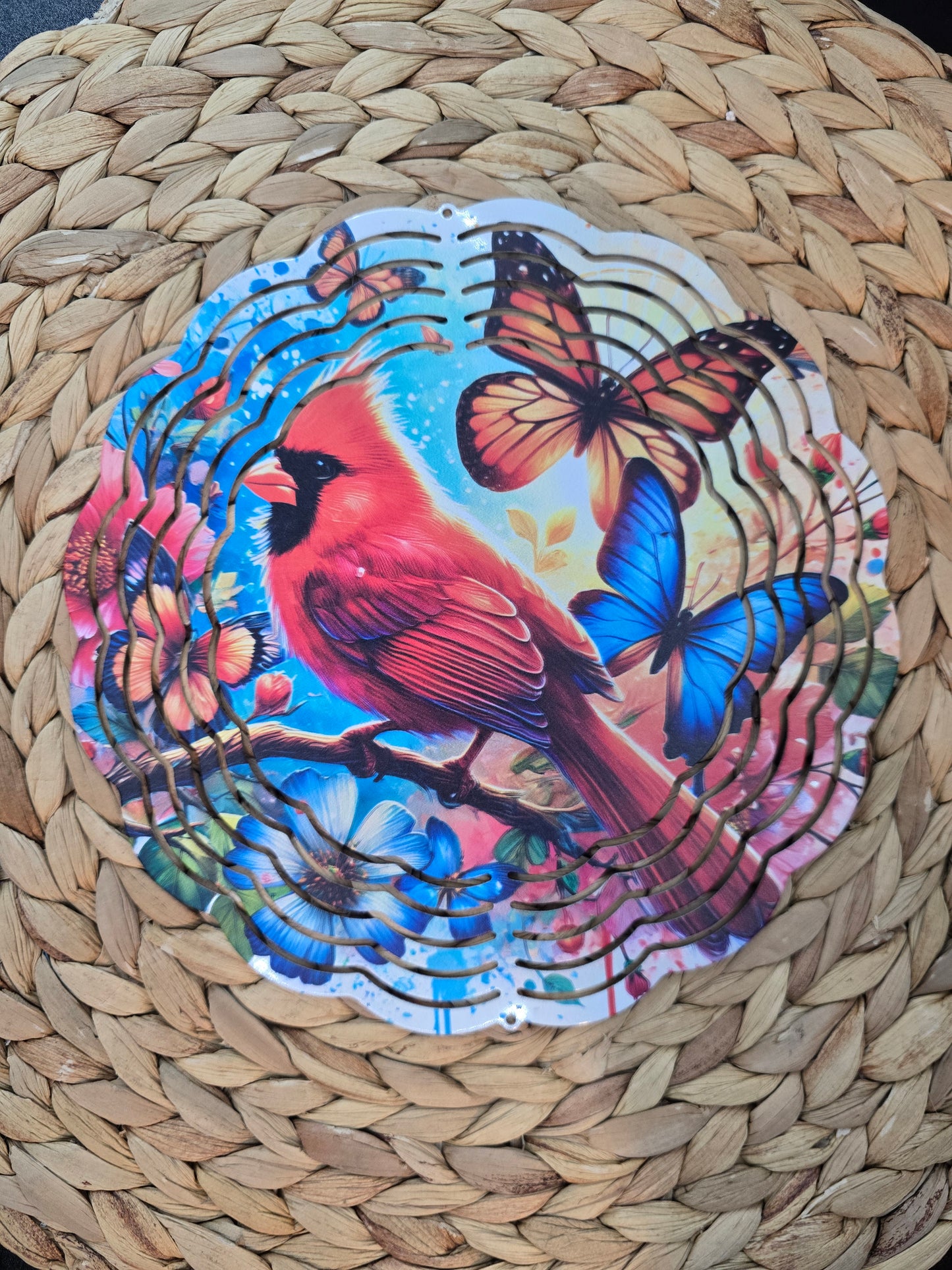 Cardinal & Butterfly Wind Spinner – 8” Memorial & Nature‑Inspired Garden Decor