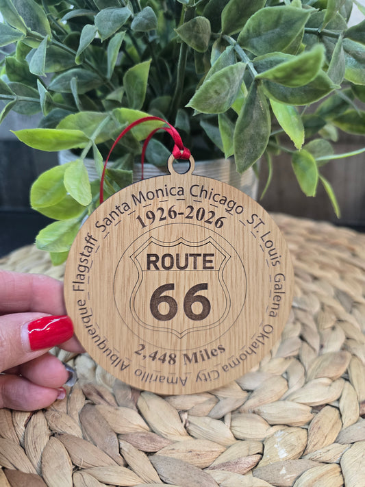 Route 66 Centennial Wood Ornament - Historic Route 66 Keepsake (1926-2026)