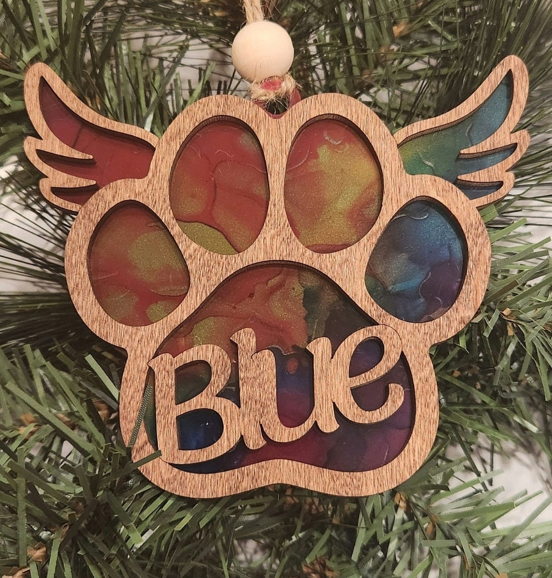 Pet Memorial Ornament - Paw Print & Angel Wings Keepsake
