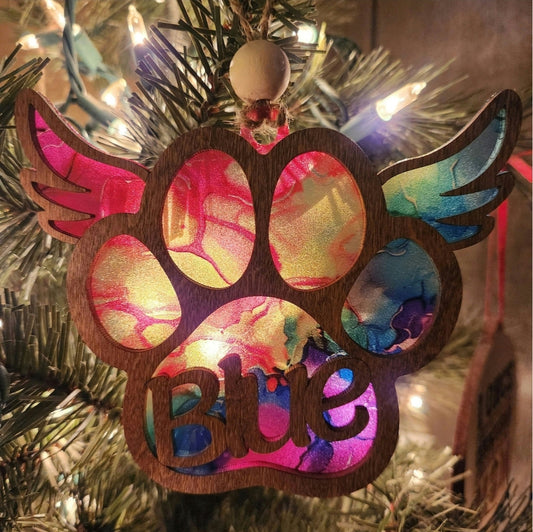 Pet Memorial Ornament - Paw Print & Angel Wings Keepsake