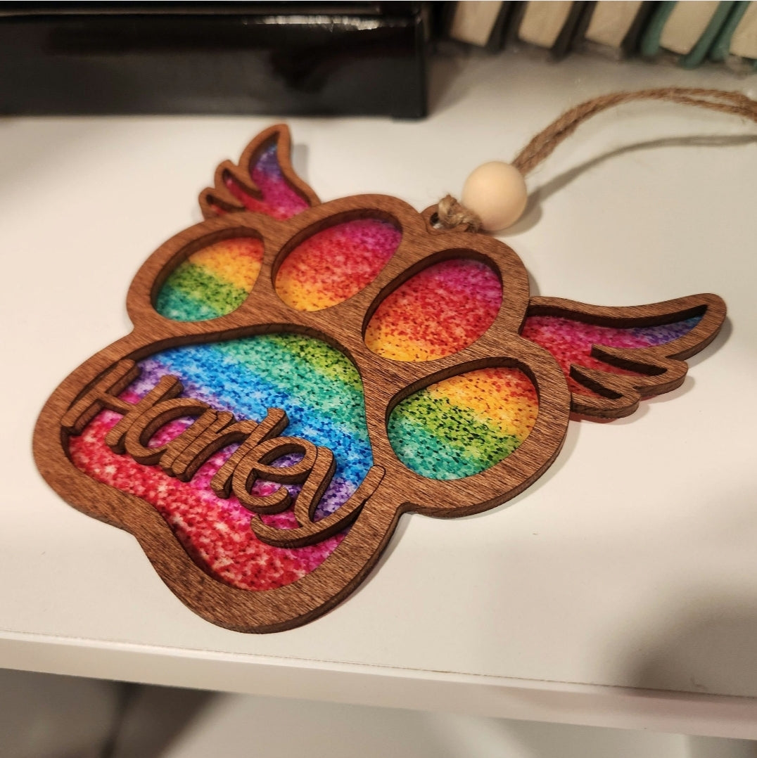 Pet Memorial Ornament - Paw Print & Angel Wings Keepsake