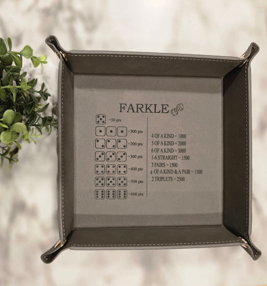 Leatherette Farkle Dice Tray - Travel-Friendly Engraved Dice Tray