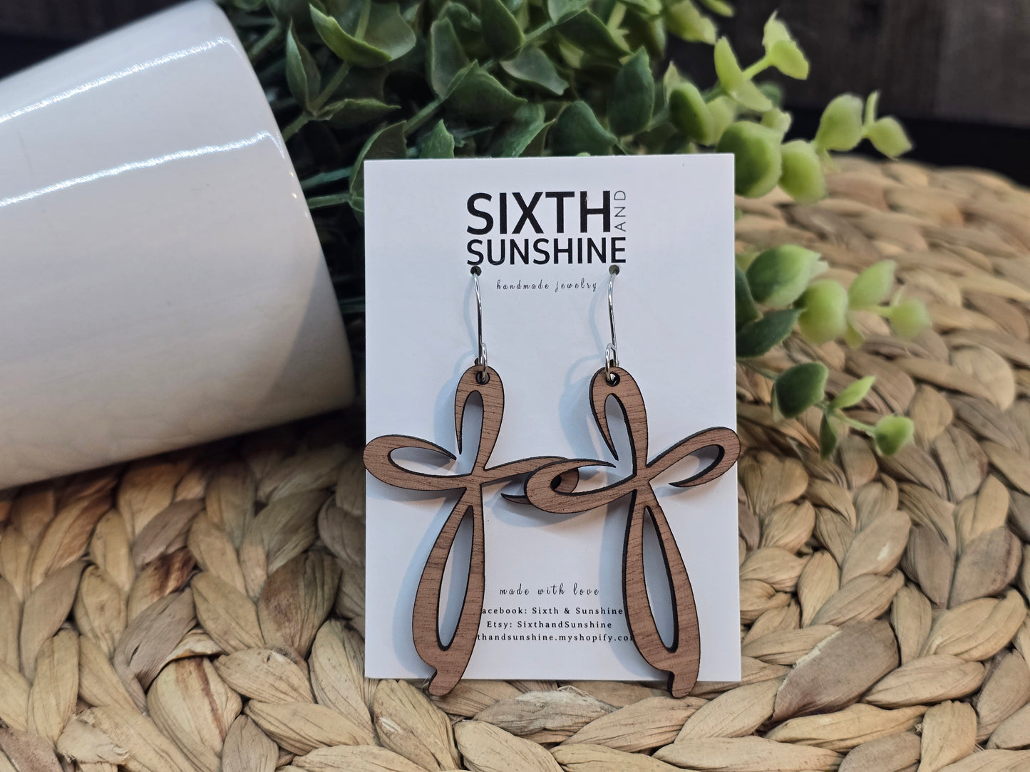 Wooden Cross Earrings | Christian Earrings | Faith Jewelry | Laser Cut Wood Earrings | Lightweight Dangle Earrings